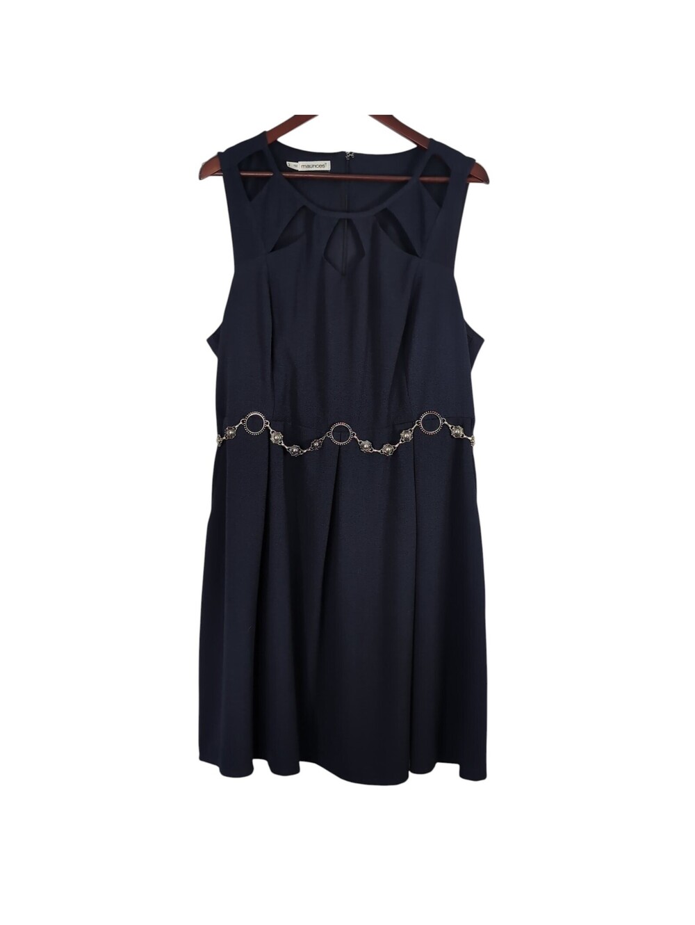 Maurices Preppy Blue Sleeveless Cutout Dress Size 2 Metallic Chain Waist Accents
